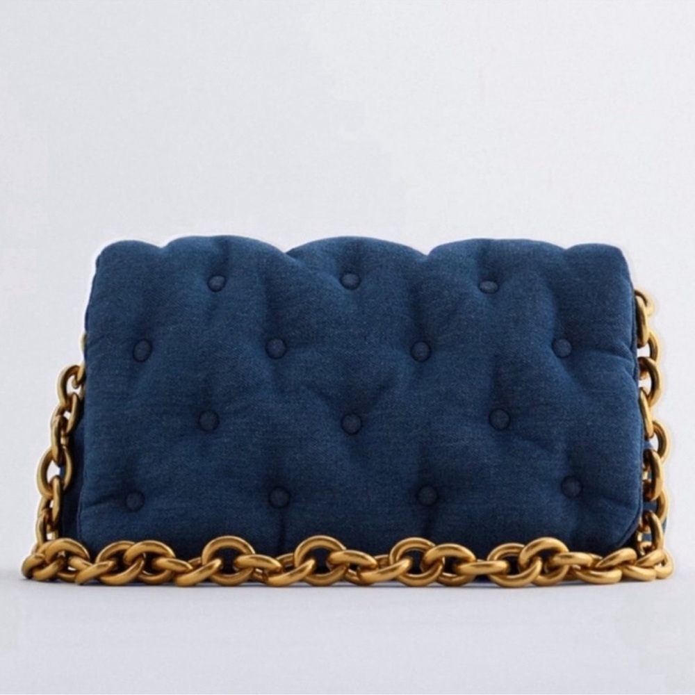 BNWOT Blue Quilted Denim Chain Shoulder Bag